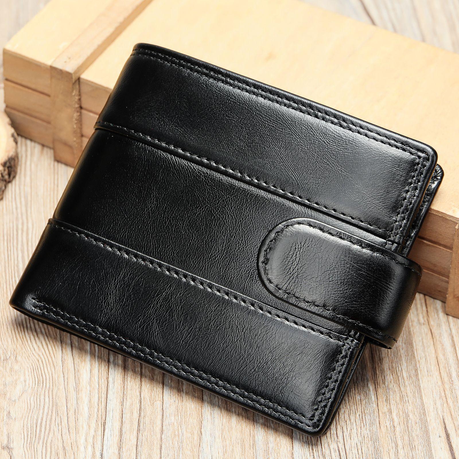 

Мужской кошелек из натуральной кожи, кожа с масляным воском, RFID, защита от размагничивания и кражи, щетка, кошелек из коровьей кожи чёрный