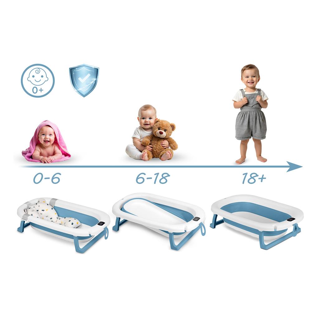 Folding Bathtub For Children And Infants With Thermometer And Insert, And