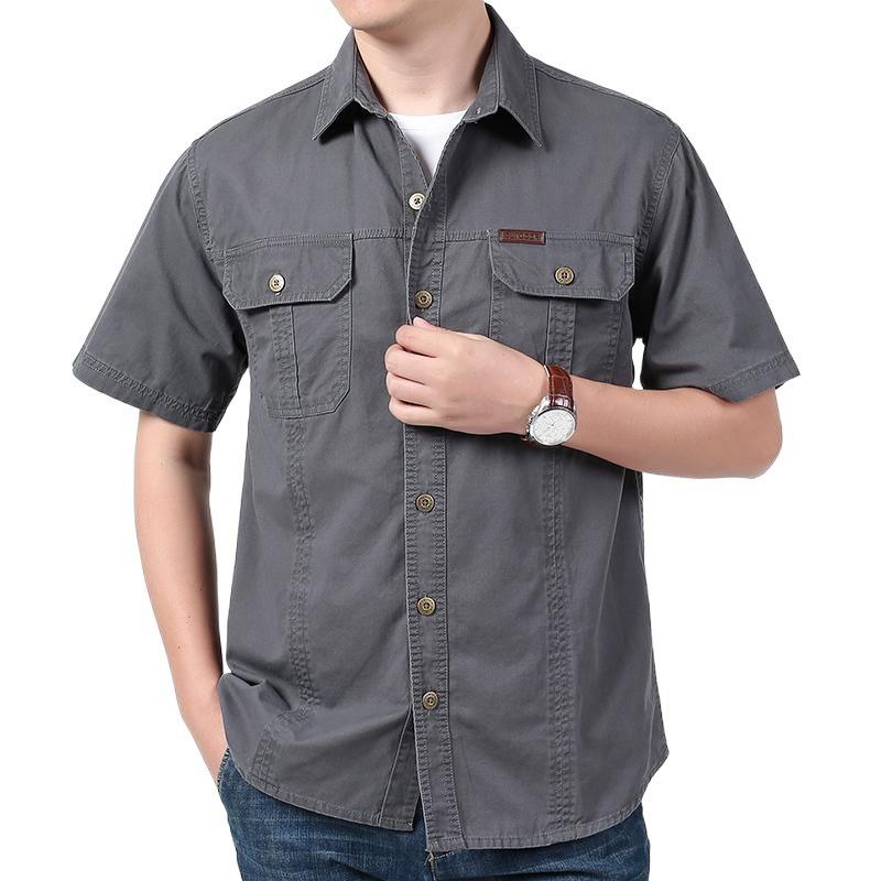 Tooling short-sleeved shirt men's summer thin, new solid color shirt trendy brand casual loose half-sleeved jacket