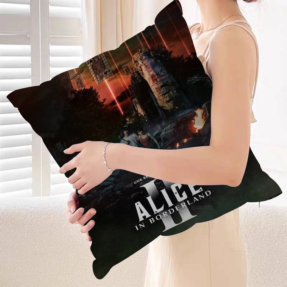 Hot TV Alice In Borderland Pillow Covers Cartoon Sofa Decorative Home Double-sided Printing Short Plush Cute Cushion Cover