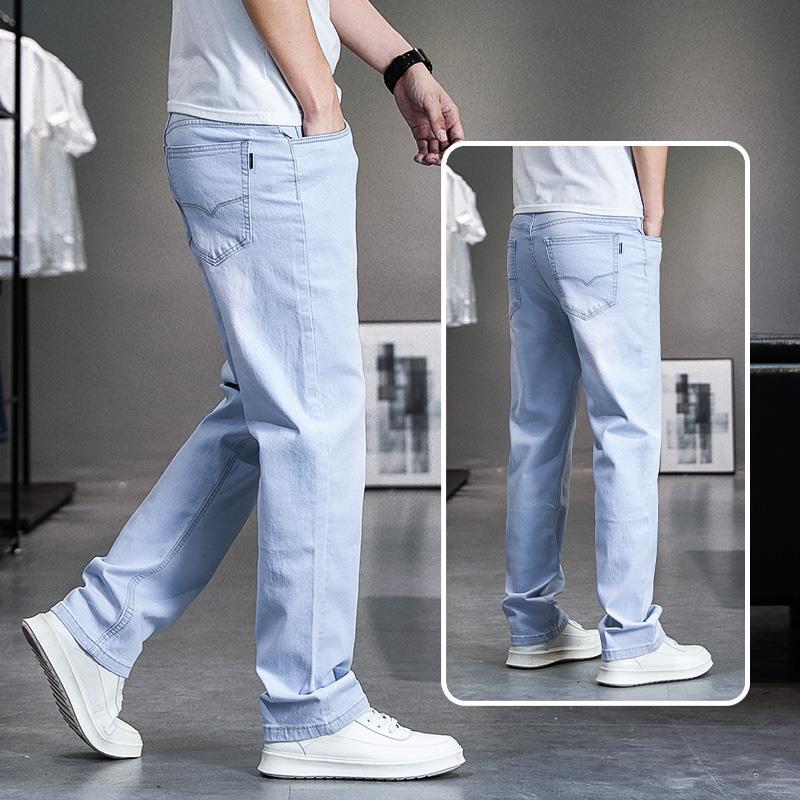 Pantaloni da uomo in denim casual dritti e slim di nuova moda, pantaloni maschili morbidi e comodi