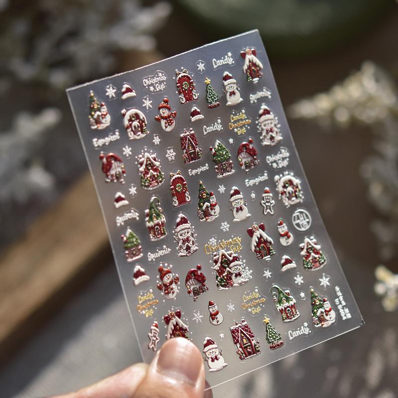 

Christmas Nails Art Stickers Winter Dreamy Snowflake Snowman Christmas Tree Nails Accessoires Adhesive Embossed Manicure Decals