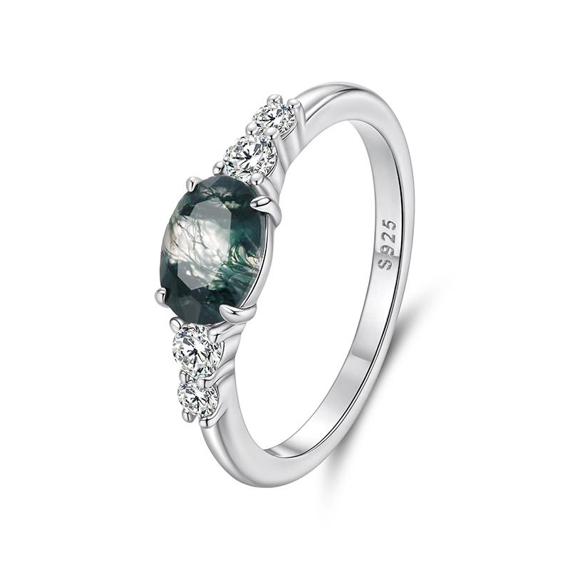 WOSTU Natural Moss Agate Ring For Women 925 Sterling Silver Oval Sea Grass Agate Inspired Rings Jewelry Boho Valentine's Gift