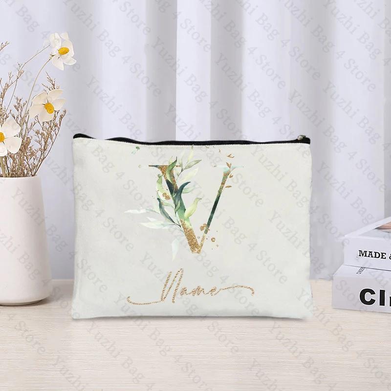 26 Letters Flowers Custom Printed Makeup Bag Bridesmaid Wedding Makeup Box Gift Organizer Travel Perfume Toilet Side Bag