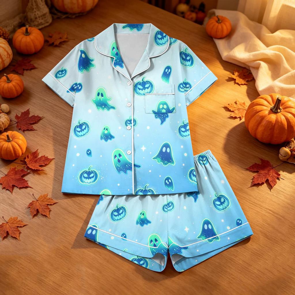 Conjunto de Pijama de Halloween con Estampado para Mujer, 2 Piezas, Casual, Cómodo, Ropa de Dormir