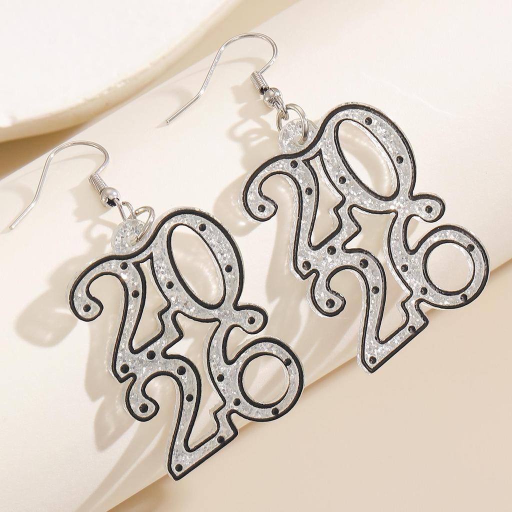 2026 New Year Geometric Glitter Minimalist Hollow Earrings