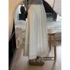 2026 New Arrival: High-End Korean Style White Lace Trim Midi Skirt for Petite Women - A-Line Umbrella Design