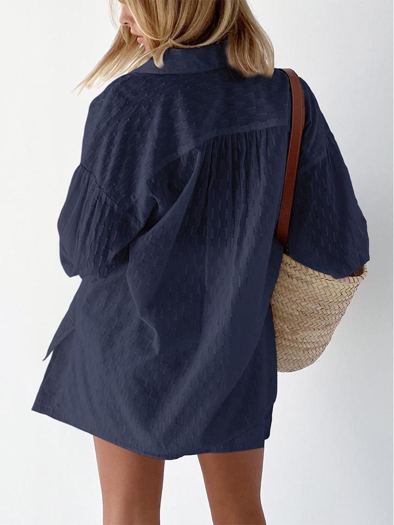 Summer Women's Jacquard Puff Sleeve Cardigan & Shorts Two-Piece Set - 2025