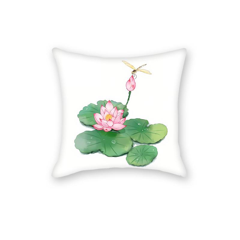 New Chinese Lotus Lotus Print Cushion Pillow Office Living Room Sofa Nap Cushion Pillow Cover