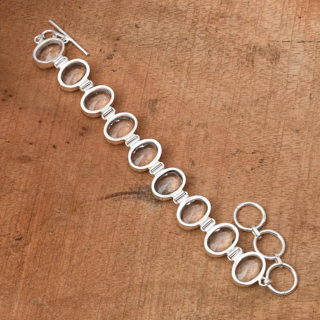 White Topaz Gemstone : 925 Sterling Silver Handmade Multi Gemstone Bracelet Jewelry