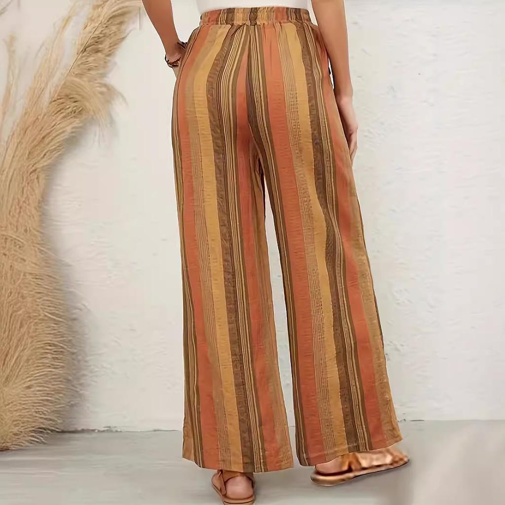 Summer Women's Plus Size Striped Loose Harlem Pants Retro Literary Casual Pant