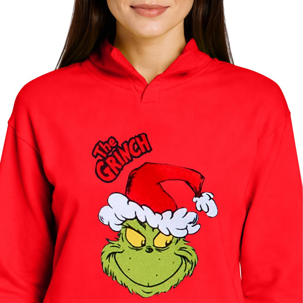 Women's Stand-up Collar Long-sleeved Pullover Top, Christmas Print Sports Top