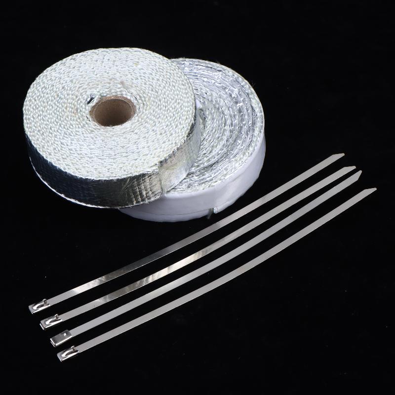 Nastro Termico per Silenziatore di Motocicletta Fascia di Scarico Heat Wrap Scudo Termico Isolamento Con Fascette in Acciaio Inossidabile 5M Foglio di Alluminio