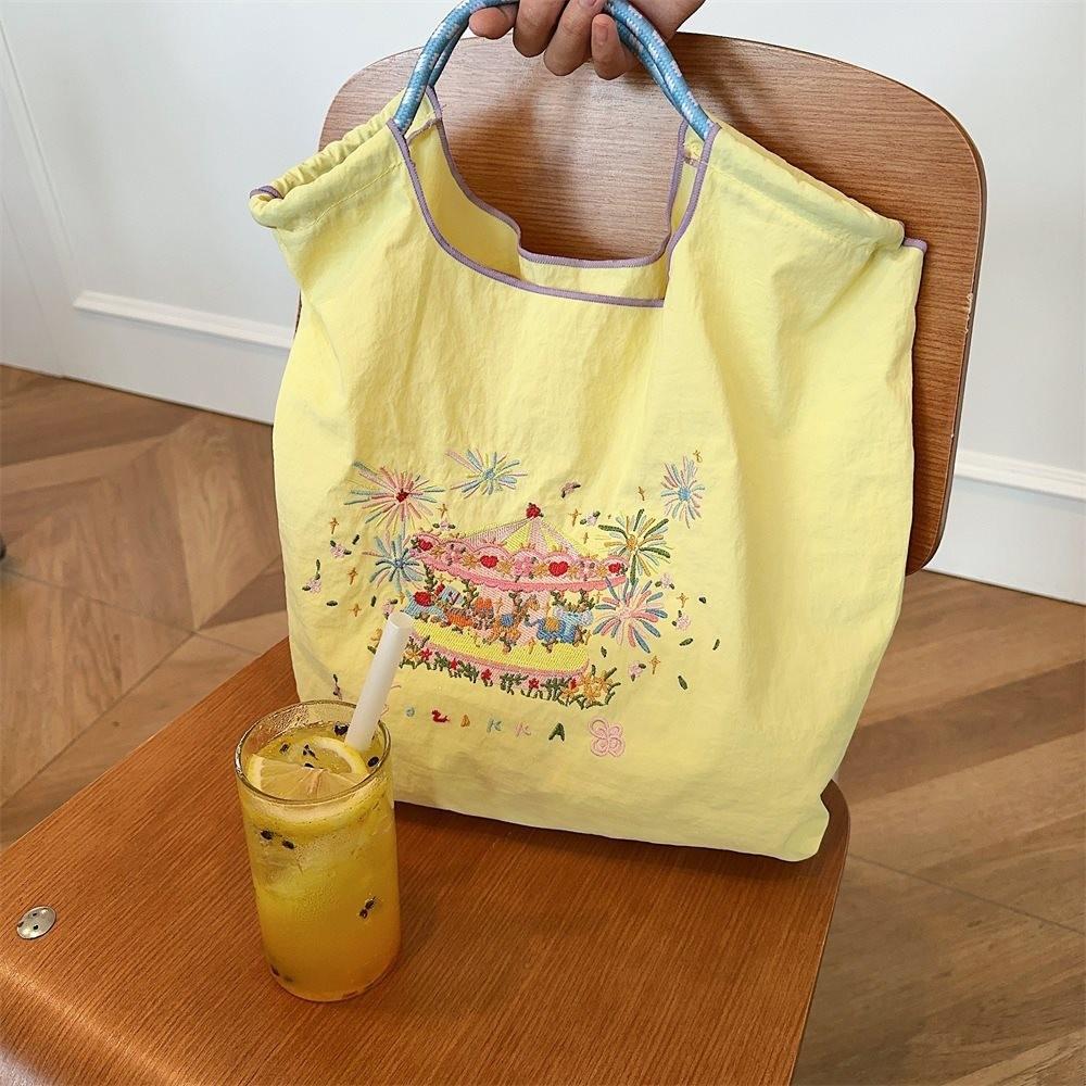 Exquisite Embroidered Oxford Tote Bag Stylish Cartoon Shopping Handbag For Daily Use