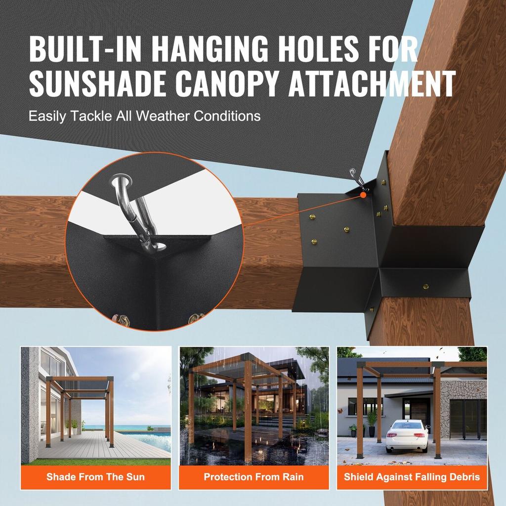 Pergola Bracket Kit 6''x6'', Inner Size 5.6"x5.6 4pcs 3-Way Heavy Duty Corner Bracket Woodworks DIY Post Base Kit, Easy Installation Wooden Beams for