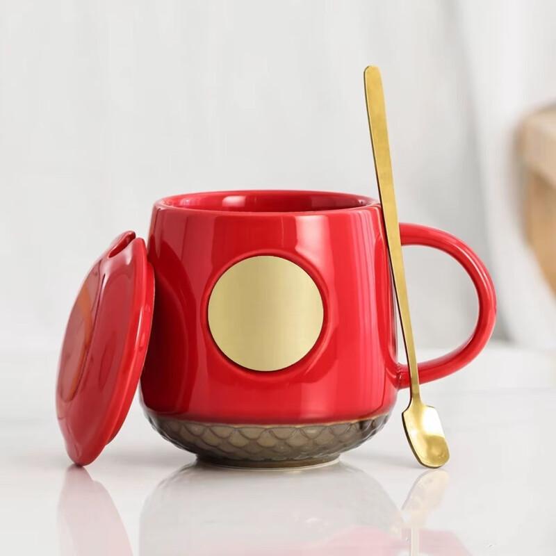 Ceramic Coffee Mug with Lid and Spoon