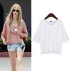 Women's V-Neck Mid-Sleeve Plus Size Loose T-Shirt - Summer Solid Color Versatile Top
