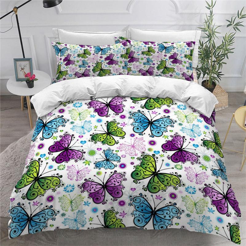 Colorful Butterfly And Floral Duvet Cover Set King Size Butterflies Theme Bedding Set For Kids Girls Comforter Cover Pillowcases