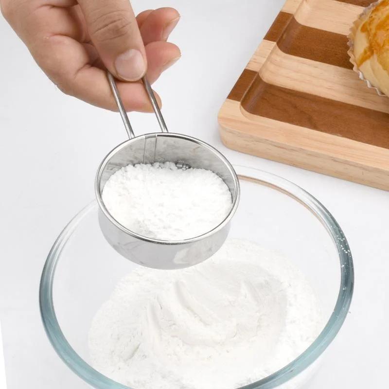 304 Rustfritt Stål Håndholdt Mini Melsikt 40 Mesh Sukkerpulversikt Kakaopulverspreder Baking Husholdning Nettsikt