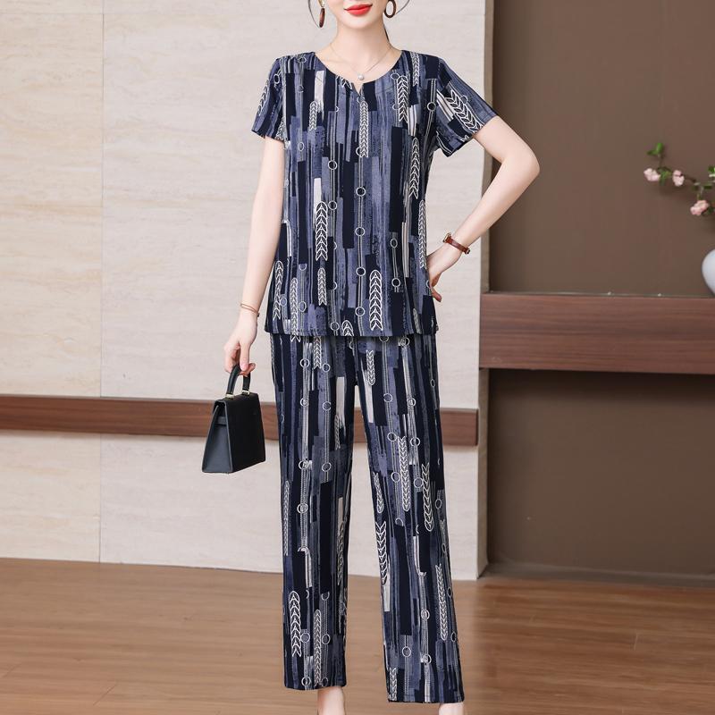 Plus Size Sommer-elegante Hosen-Sets für Frauen, Vintage-Druck, 2-teiliges Set, Damen-Outfit