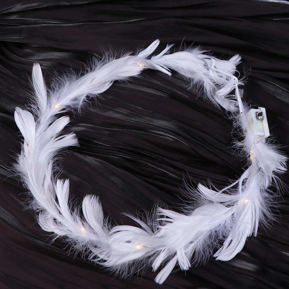 Glow White Feather Luminous Garland New Year Women Hairband Elegant LED Feather Headband Party