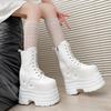 Fashion Botas Mujer Plataforma Winter Womens Boots Punk Style White Wedge 21CM Super High Heel Boots Lace Up Wedge Platform Boots