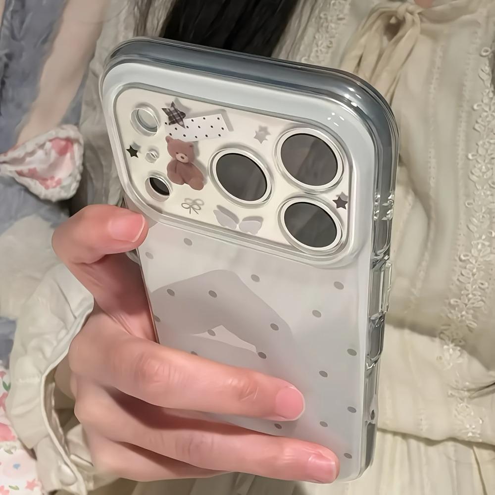 Cute Polka Dots Bear Star Pattern Phone Case For iPhone 17 16 15 14 13 12 11 Pro Max Stylish Minimalist Protection Back Cover