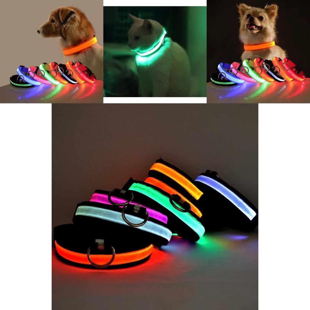 Adjustable Size Usb Rechargeable Led Pet Collar For Cats And Dogs Nylon Material