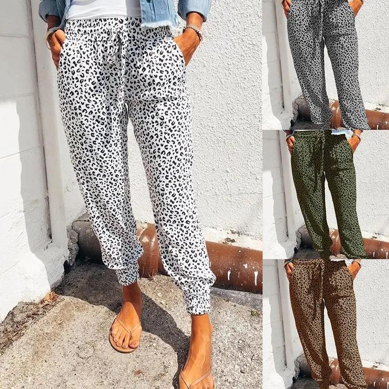 Europäische und amerikanische Damen-Leggings mit lockerem Leopardenmuster und Schnürung, Freizeithose
