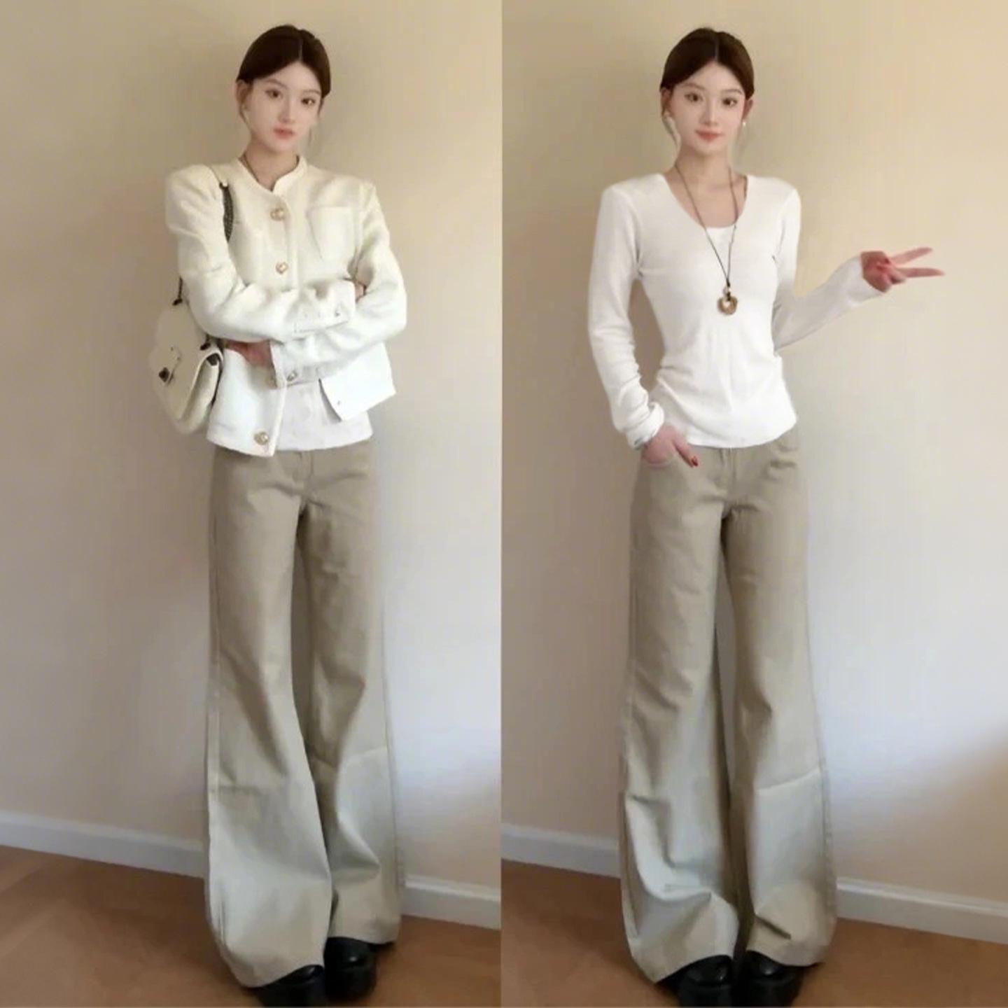 

White Slim-Fit Long-Sleeved Fleece Base Layer for Autumn & Winter, French Style XL (110-120 lbs)