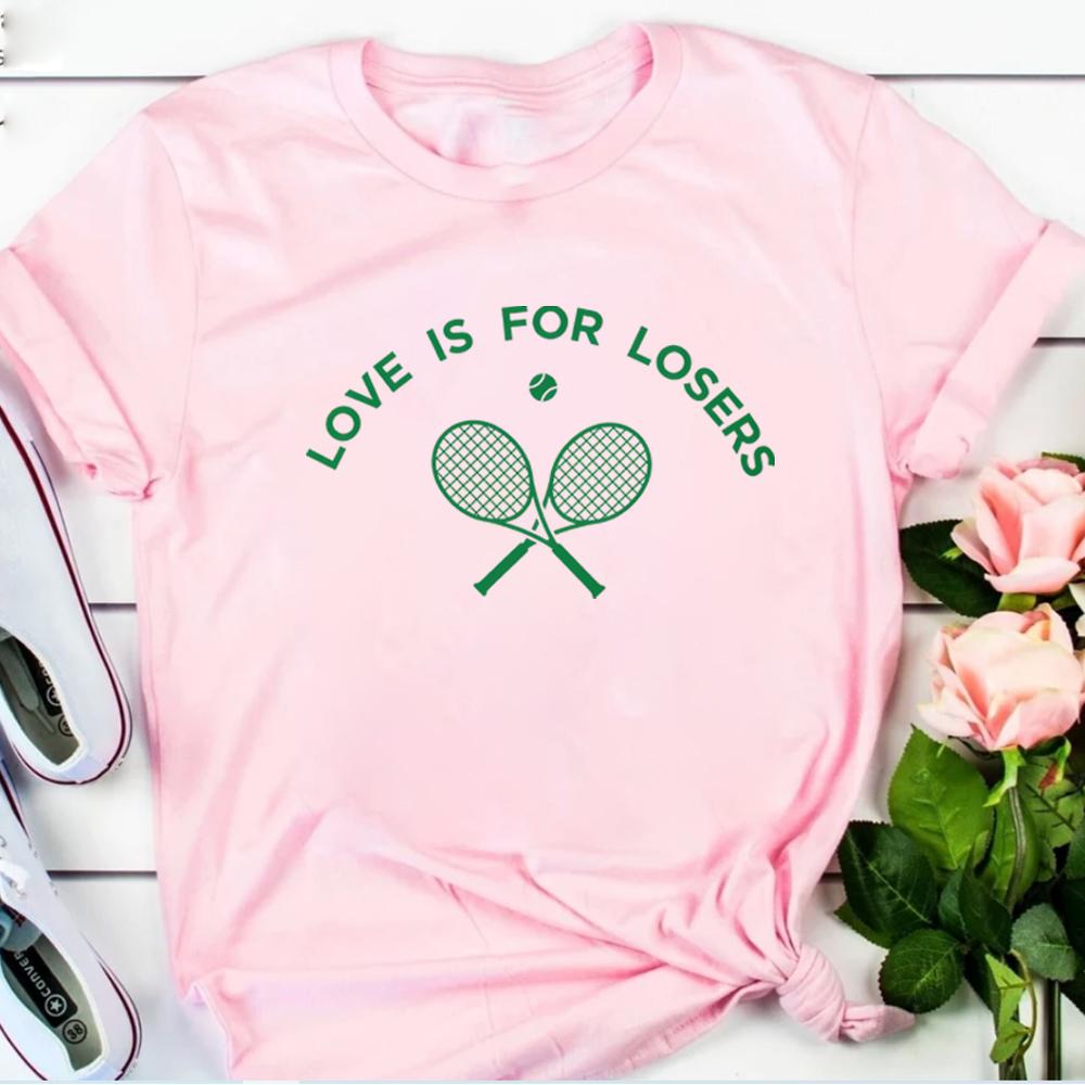 Aesthetic Tennis T Shirt Love Is for Losers Tennis Shirt Harajuku Unisex Clothes Sport Shirts Retro 90s Tee Tennis Team Gift