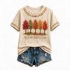 Women's Maple Leaf Print Short Sleeve T-Shirt for Fall