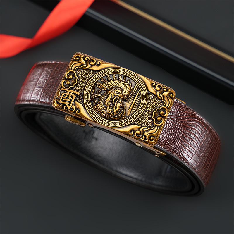 Ceinture automatique pour homme Zodiaque, style Guochao personnalisé rétro polyvalent pour personnes d'âge moyen et jeunes