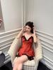 New Sexy Suspender Pajamas Thin Lace Temptation Simulation Silk Suspender Shorts Women's Loungewear Set