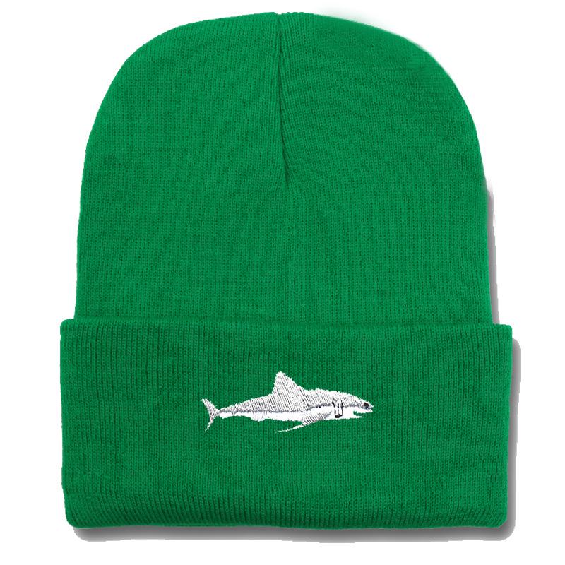 Shark Embroidery Knitted Beanie with Ear Protection for Autumn/Winter - Unisex Casual Hat