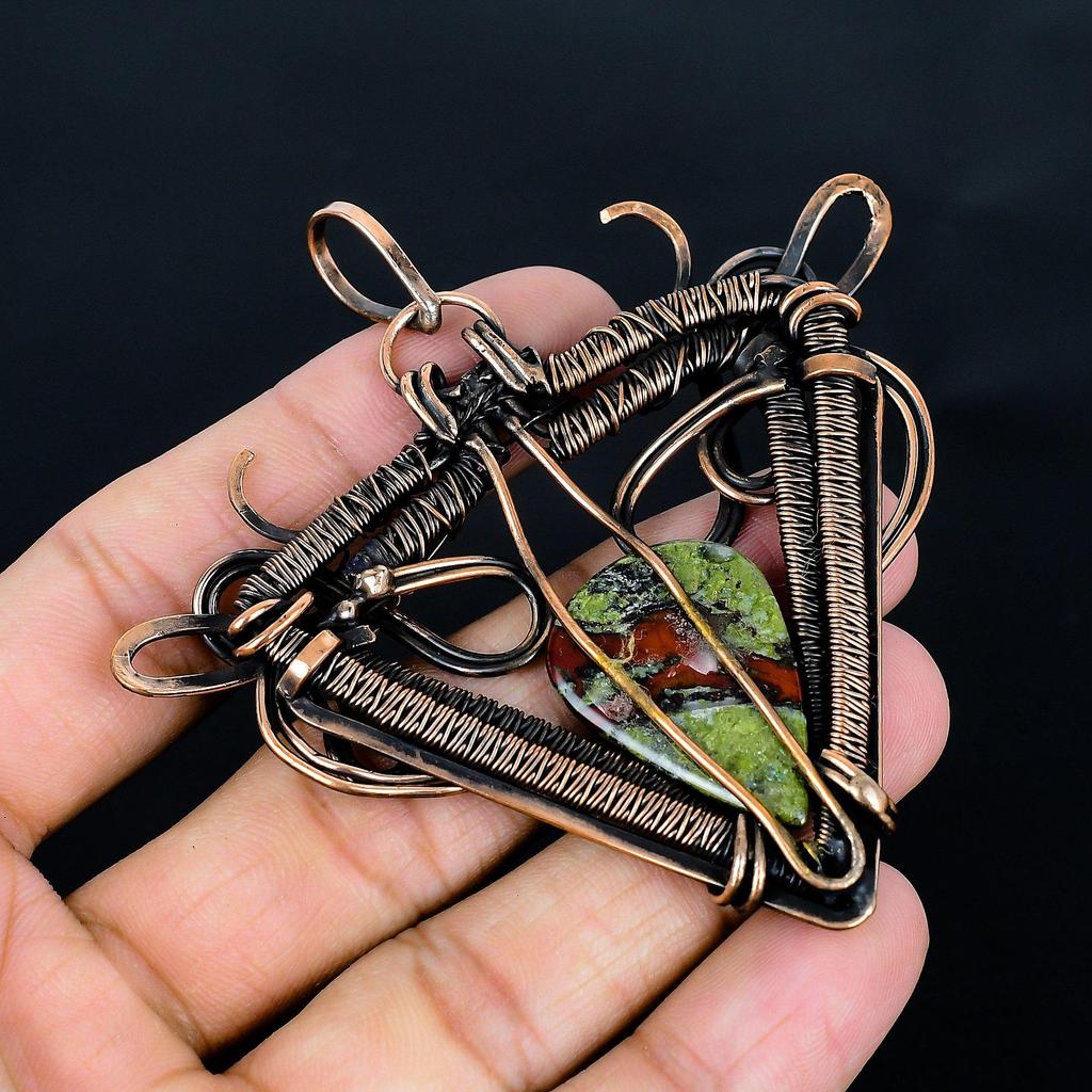 Dragon Blood Stone Pendant, Handmade Gemstone 999 Copper Wire Wrap Pendant Antique Jewelry, For Gift Copper Jewelry