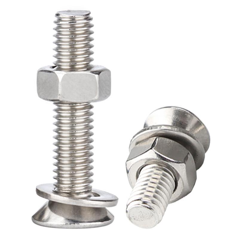 304 Stainless Steel Countersunk Screw Nut Set with Flat Head, Nut, and Washer (M3, M4, M5, M6, M8)