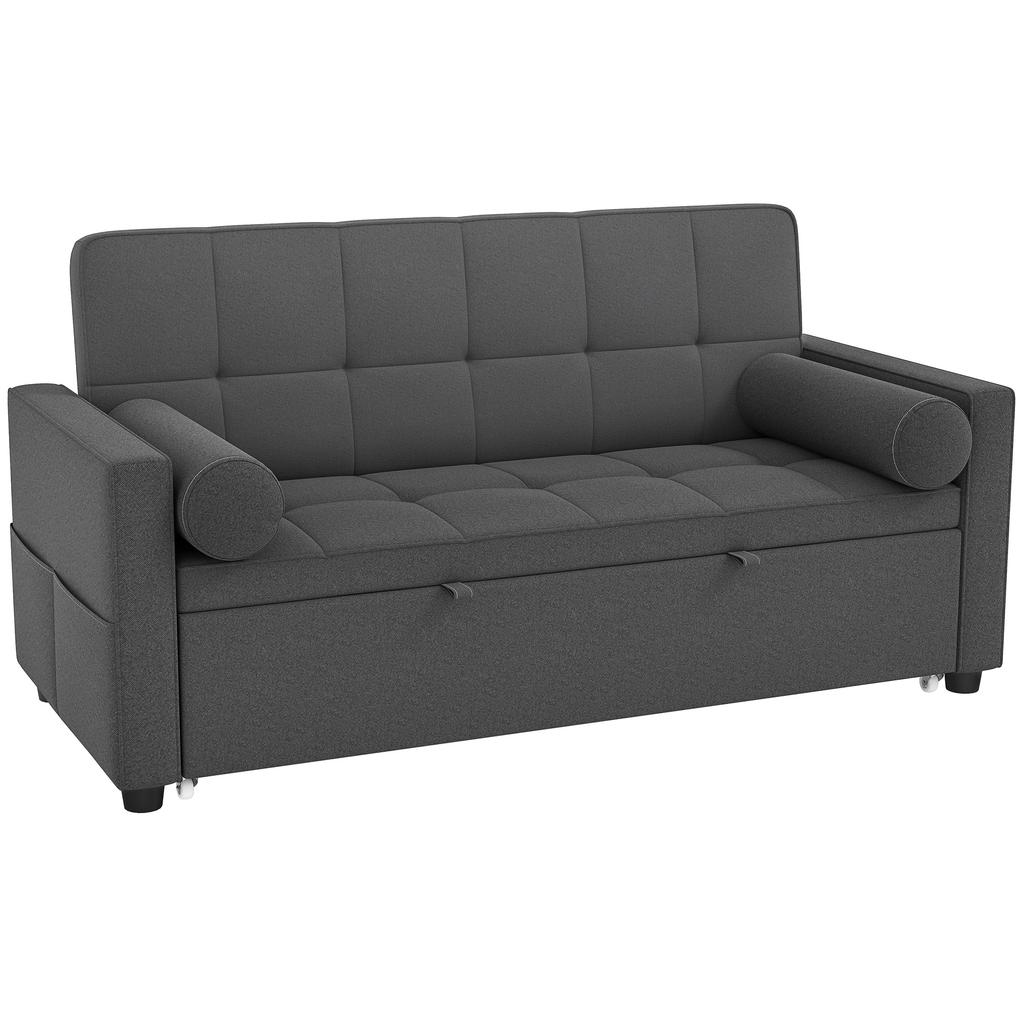 Convertible Sofa Bed, 2-Seater 3-in-1, Pull-Out Bed, 2 Cushions, 80.5 x 137.5 x 84 cm, Grey