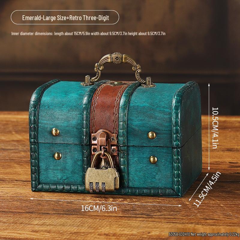 Antique-Style Distressed Wooden Jewelry Box with Lock – Secret Storage Treasure Chest Prop