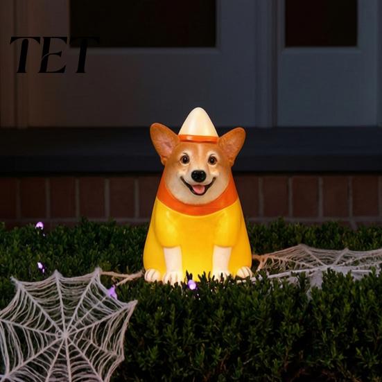Halloween Window Display Lighted Dog Statue Ornament for Outdoor Yard Decor, Waterproof Puppy Sculpture Festive Lawn Decorations with Warm Light Porch