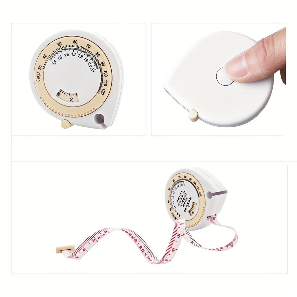 A Compact BMI Calculator Tape Measure, A 1.5-Meter/4.92-Foot Round Plastic Body Measuring Retractable Ruler, for Diet, Weight Loss, Fitness,