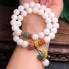 White Jade Bodhi Root Pendant Bracelet - 10mm Round Buddhist Beads, Two-Circle Design, Popular Scenic Spot Item