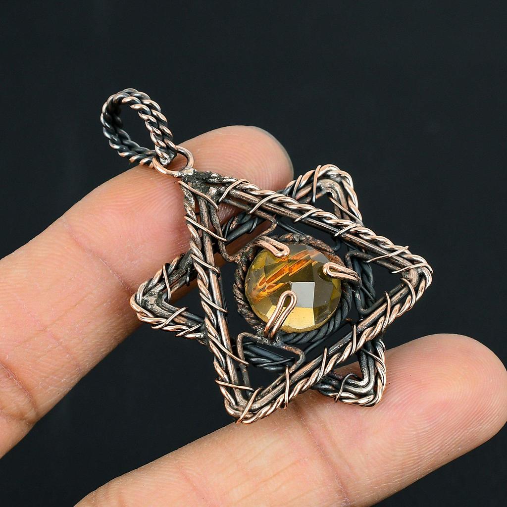 Citrine Gemstone Handmade Pure Copper Wire Wrap Jewelry Pendant For Thanksgiving