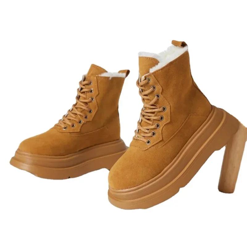 Winter Warm Boots Women 2024 New British Style Lace Up Women's  Non-slip Thick Sole Motorcycle  Fashion Hiking
