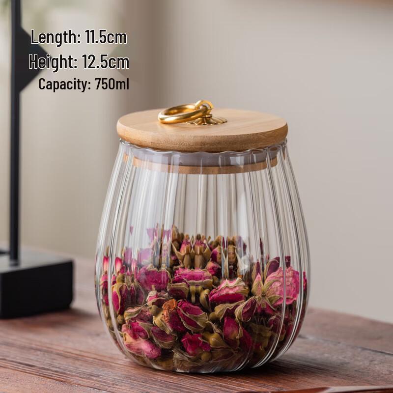 Striped Glass Storage Jar with Bamboo Lid & Copper Handle