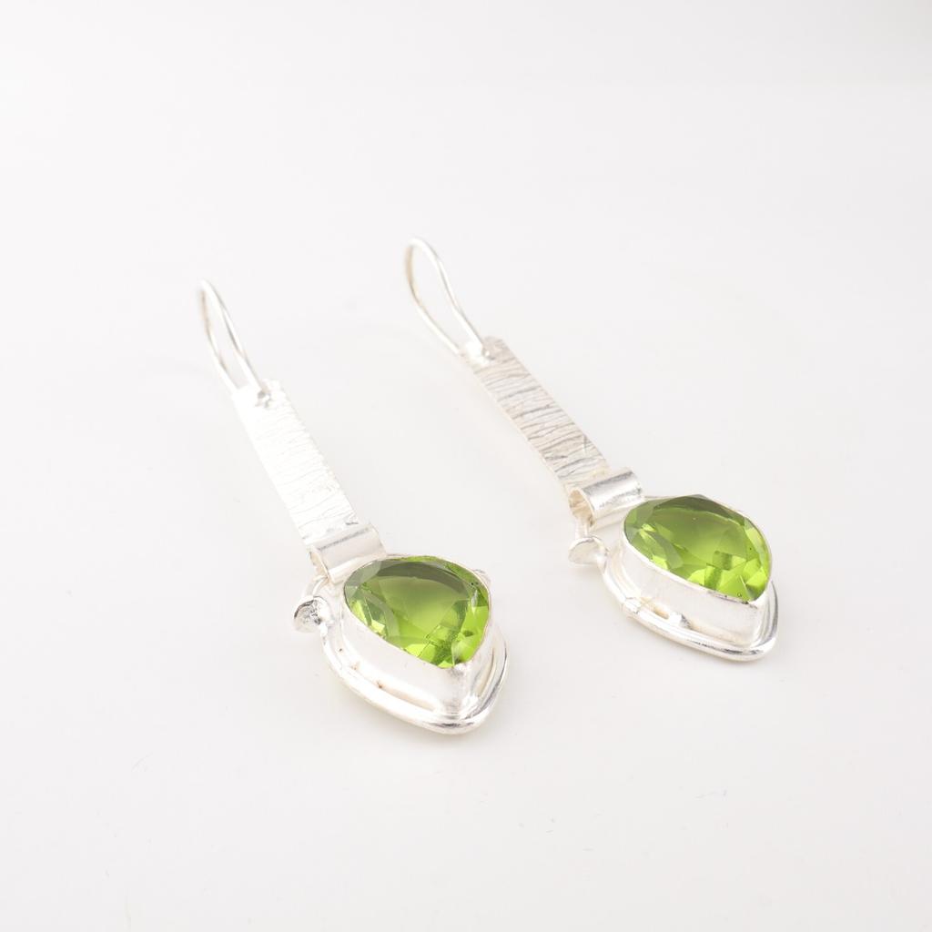 Peridot Gemstone 925 Stamped Silver Jewelry Handmade Earrings 2.3" Birthday Gift EE-166-9