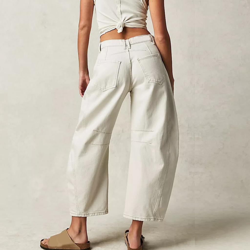 Dame Baggy Jeans med middels midje Bredt ben Løse Kjæreste dongeribukser Straight Leg Cropped Barrel Jeans