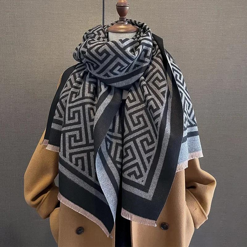 180*65 Thick Warm Winter Scarf Design Print Women Cashmere Pashmina Shawl Lady Wrap Scarves Knitted Men Foulard Blanket