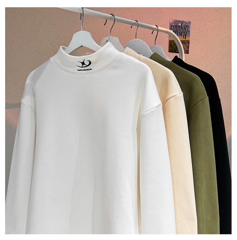 Men's Fleece Half-High Collar Sweatshirt, Velvet-Thickened, Loose Fit, Long Sleeve, Perfect for Autumn/Winter 2025.