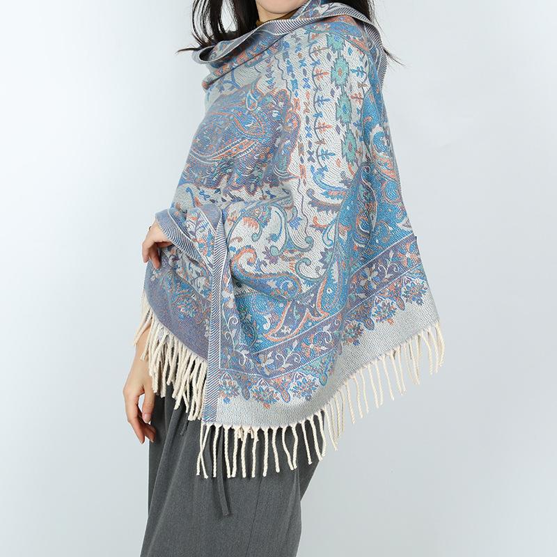 Autumn and Winter Jacquard Cashew Fringed Scarf Women Wear a Large Shawl Outside To Travel Warm Decoration Dual-purpose